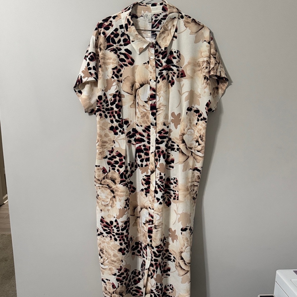 Cato Beige and Black Patterned Button-Up